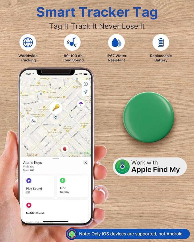 Air Tags Tracker 4 Pack:Bluetooth Item Finder Works with Apple Find My, iOS Only – Key Finder, Pet Tracker, Luggage Locator, Wallet & Backpack Tag – Replaceable Battery (Coastal Mix Pack)