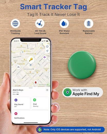 Air Tags Tracker 4 Pack:Bluetooth Item Finder Works with Apple Find My, iOS Only – Key Finder, Pet Tracker, Luggage Locator, Wallet & Backpack Tag – Replaceable Battery (Coastal Mix Pack)