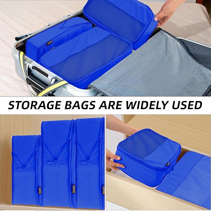 Compression Bags for Travel - 4 Pack Multi-Size Packing Organizers for Suitcase and Backpack (Dark Blue)