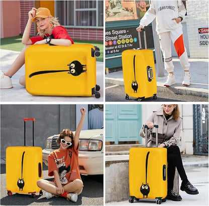 ANNA QUEEN Cute Black Cat Luggage Cover, Whimsical Cat Design with Long Tail, Stretchable, Washable Travel Protector for 28-30 Inch Luggage