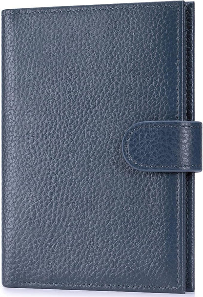 Passport Holder for Travel Women RFID Blocking Genuine Leather Passport Wallet with Card Slots, Zipper Coins Pocket, Cash Holder, Navy Blue