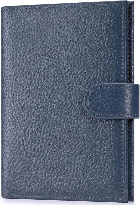 Passport Holder for Travel Women RFID Blocking Genuine Leather Passport Wallet with Card Slots, Zipper Coins Pocket, Cash Holder, Navy Blue