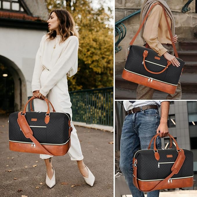 Weekender Bag for Women, Travel Duffel Bag Carry On Overnight Bag with Shoe Compartment Large Nylon Travel Weekend Tote Bag