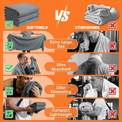 Camping Towels Quick Dry Sweat Towels for Gym, Absorbent Fast Drying Lightweight 27 inch X 55 inch Negative Ions Odorless Gym Towels for Men & Women,Yoga Sports Travel Outdoor (Large Gray)