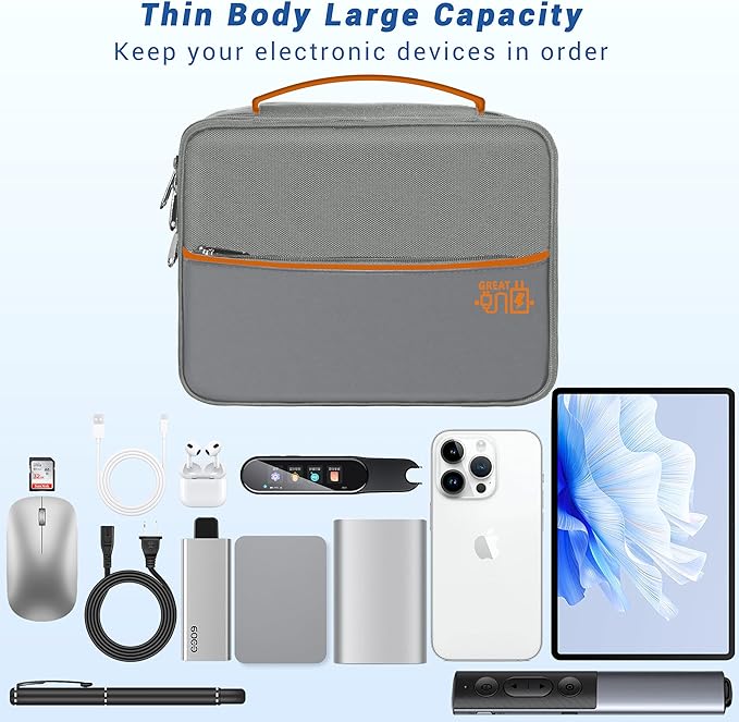Electronics Organizer,Travel Cord Organizer Pouch, Portable Cable Organizer Bags, Waterproof Electronic Accessories Storage Case for Cables, Cords, Charger, Phone (Double Layer-Gray)