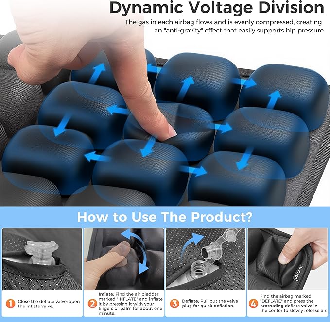 Inflatable Seat Cushion, Airplane Seat cushion for Long Flights Without Air Pump, Pressure Relief Seat Cushion, Wheelchair Cushions Applicable to Various Scenarios, Relief Discomfort in Coccyx&Buttock