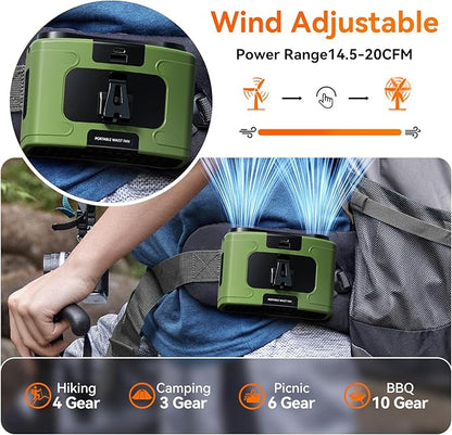 20000mAh Personal Waist Fan, USB Rechargeable Clip The Waist For Working,10 Speed & 40H Cooling and Heatstroke Prevention For Outdoor Travel Camping (K60-green)