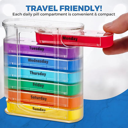 V-Grip Pill Splitter - Stackable Pill Organizer with 4 Daily Compartments, Medicine, Vitamin Organizer with AM/PM Boxes