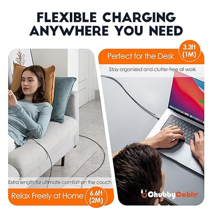 chubbycable USB C Cables 2 Pack [3.3ft + 6.6ft], 240W Fast Charging Cable Soft Silicone C to C Charger Cord Compatible with iPhone 17-15 Series, MacBook, Samsung, iPad, Black, Type-C to Type-C