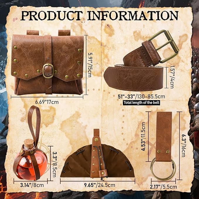 Renaissance Belt Pouch Viking Leather Medieval Belt Waist Bag Pirate Cosplay Festival Halloween Adjustable Accessories (Pouch-Brown)