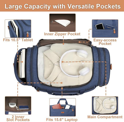 Canvas Mens Duffle Bag for Travel - Expandable 50L Weekender Bags with Toiletry Bag, Overnight Bag Travel Duffel Carry On Luggage with Removable Shoulder Strap, Durable & Water-Resistant