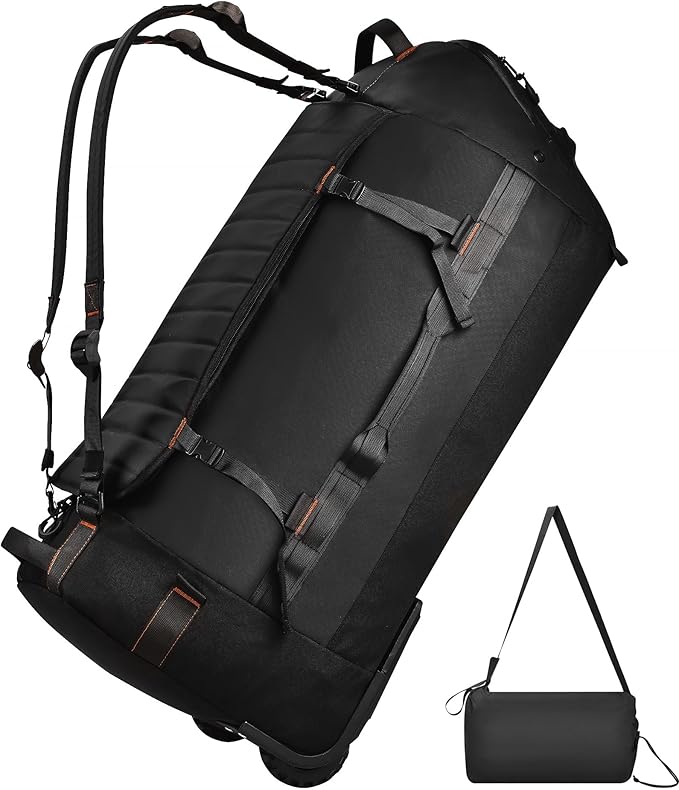 Foldable Rolling Duffle Bag with Wheels - 30" Extra Large Waterproof Travel Backpack with Shoe Compartment, Heavy Duty TSA-Approved Luggage for Men’s Camping, Sports, and Airplane Trips