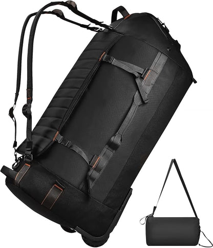 Foldable Rolling Duffle Bag with Wheels - 30" Extra Large Waterproof Travel Backpack with Shoe Compartment, Heavy Duty TSA-Approved Luggage for Men’s Camping, Sports, and Airplane Trips