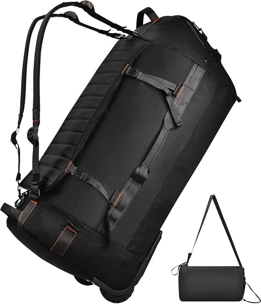 Foldable Rolling Duffle Bag with Wheels - 30" Extra Large Waterproof Travel Backpack with Shoe Compartment, Heavy Duty TSA-Approved Luggage for Men’s Camping, Sports, and Airplane Trips