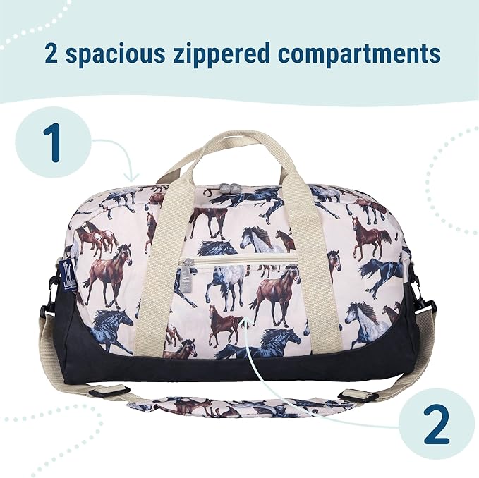 Wildkin Kids Overnighter Duffel Bag – Carry-On Size, Ideal for School & Sleepovers – Horse Dreams