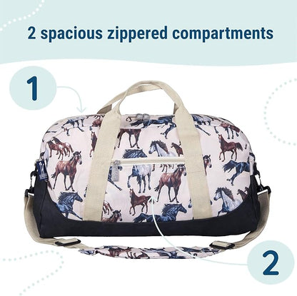 Wildkin Kids Overnighter Duffel Bag – Carry-On Size, Ideal for School & Sleepovers – Horse Dreams
