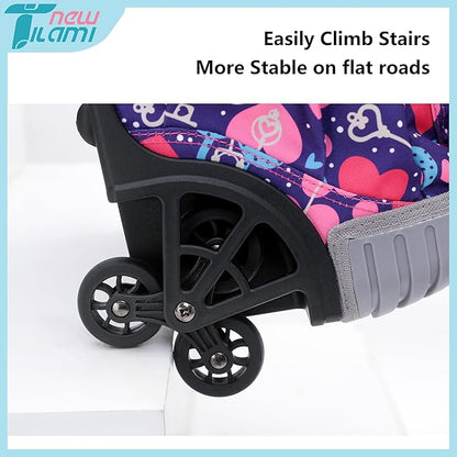 NEW TILAMI 18 Inch Rolling Backpack with Wheels for Girls Boys Kids Laptop Backpack School Travel, Pink Love key