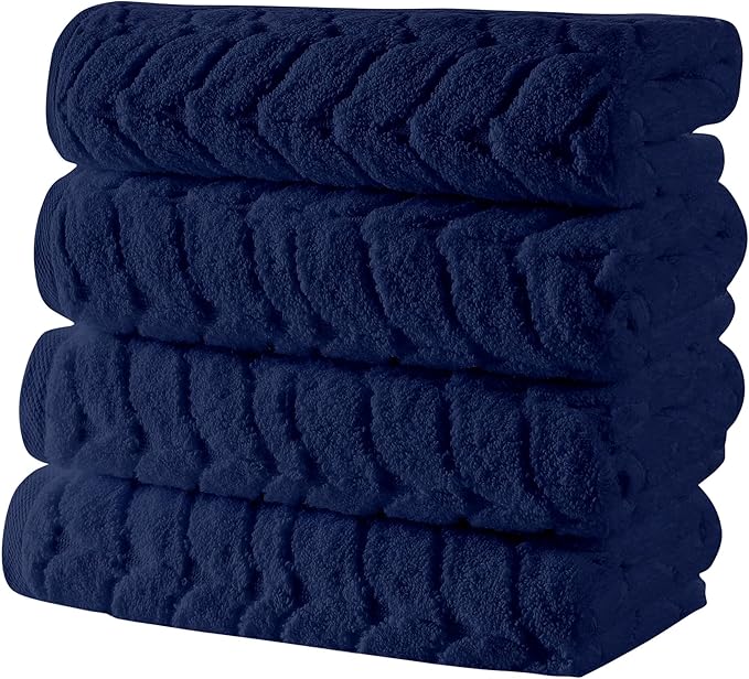 BAGNO MILANO Turkish Bath Towels, Soft Plush Jacquard Luxury Bath Towels, Quick Dry Towel Set (Navy, 3 pcs Towel Set)