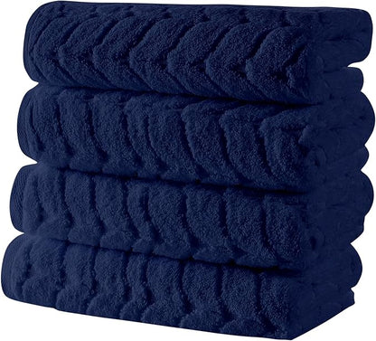 BAGNO MILANO Turkish Bath Towels, Soft Plush Jacquard Luxury Bath Towels, Quick Dry Towel Set (Navy, 4 Pcs Hand Towel Set)