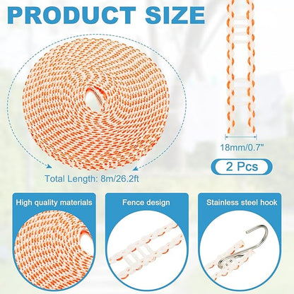 uxcell 2 Pcs Portable Travel Clothesline, 26.2ft Clothes Line Outdoors Travel Hanger Foldable Clothesline Rope with Hooks for Camping Hotel Backyard Home Cruise Ship, Orange