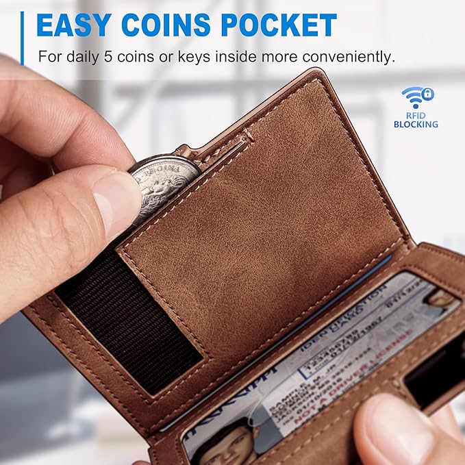 Wallet for Men with Money Clip Coins Pocket ID Window Gift Boxed,Slim Smart Front Pocket RFID Blocking Wallet Pop-up Card Holder in Magnetic Leather Flip 3.9"x 2.7"