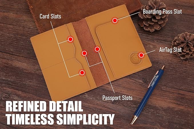 STAR VISTA Albatross Leather Travel Passport Holder, Minimalist Design, Calfskin Leather Case for Women and Men - Slim Passport Wallet, Bifold, RFID Blocking, with AirTag Holder, Honey