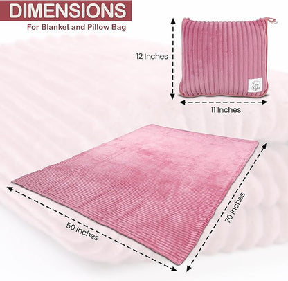 Premium Travel blanket pillow - XL 50"x70" | 2 in 1 Travel Blanket Airplane Compact with Bag having Hand Luggage Sleeve & Backpack Clip | Roadtrip, Hiking and long flight must haves | Airplane Comfort