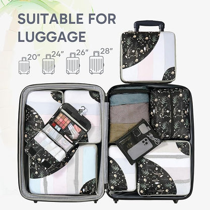 ALL INCLUDED 10 Set Durable Packing Cubes for Suitcases,OlarHike Essentials for Travel,UPGRADED Anti-Tear Stitching, NEW Improved Luggage Packing Organizers for Travel Accessories, Black Flower