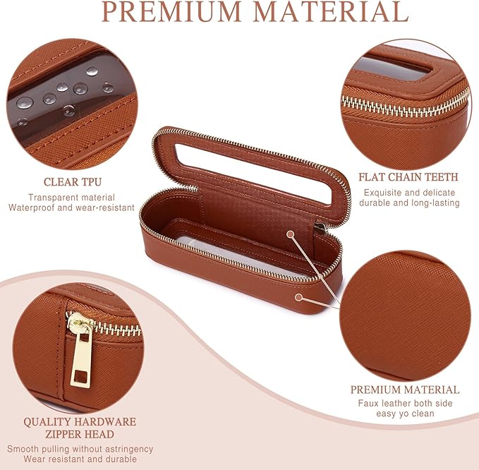 Pinkmik Travel Clear Makeup Bag with Brush Case TSA Approved Toiletry Bag Waterproof Cosmetic Organizer with Zipper Car Essential for Women (X/Brown, M+SLIM)