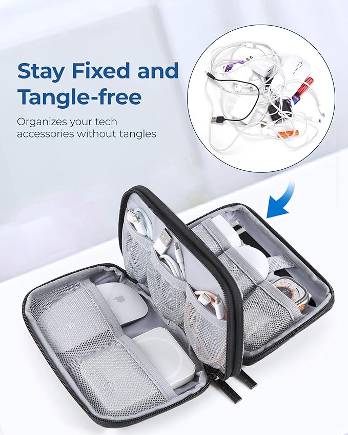 BAGSMART Electronics Organizer Travel Case, Cable Charger Cord Tech Organizer Pouch for Phone Charger Accessories, Beige