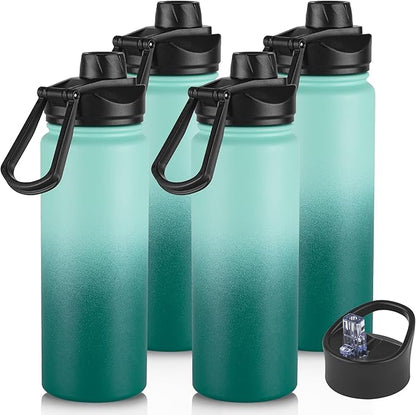 16 oz Insulated Water Bottle with Straw Lids, Stainless Steel Kids Water Bottles for School, Double Wall Vacuum Metal Water Bottle with Straw & Wide Mouth Lid, Gradient Green 4 Pack