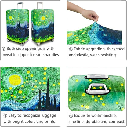 fancyfree Luggage Cover Washable Suitcase Protector Anti-scratch Suitcase cover (Green Starry Sky, XL(29"-32" luggage))