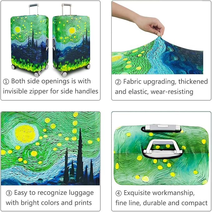 fancyfree Luggage Cover Washable Suitcase Protector Anti-scratch Suitcase cover (Green Starry Sky, L(25"-28" luggage))