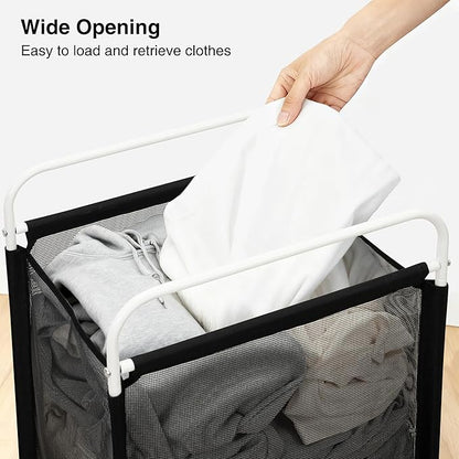 STO STO Laundry Hamper, 75L Laundry Basket with Vinyl Mesh Bag, Lightweight Portable Dirty Clothes Hamper, Laundry Bin with Metal Frame for Laundry Room, Bedroom, Closet and Dorm, Black Mesh