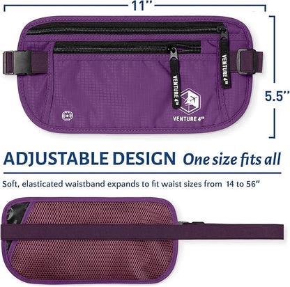 VENTURE 4TH Travel Money Belt - Slim Passport Holder RFID Blocking Travel Pouch to Protect Cash, Credit Cards and Travel Documents (Purple)