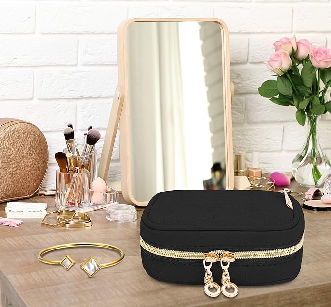 Teamoy Mini Jewelry Travel Case, Storage Organizer Bag for Earrings, Necklace, Rings, Black