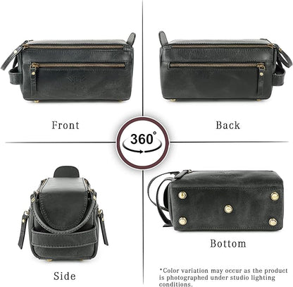 LUXEORIA Genuine Leather Toiletry Bags for Men and Women, Handmade Premium Leather Dopp Kit and Shaving Bag, Cosmetic Bag for Womens and Mens, Travel Essentials & Organizers