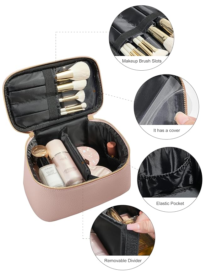 Cosmetic Bag,ROWNYEON Makeup Bag,Portable Makeup Train Case,Travel Toiletry Bag Case Organizer for Women,Pink