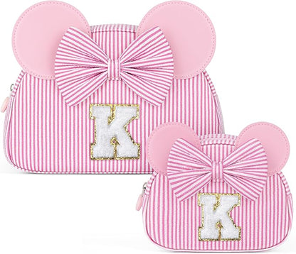 Christmas Gifts for Kids, Personalized Initial Makeup Bag Birthday Gifts for 2 3 4 5 6 7 Years Old Girl Kids Pink Initial Cosmetic Travel Toiletry Bag for Girls Sister Daughter Pink K