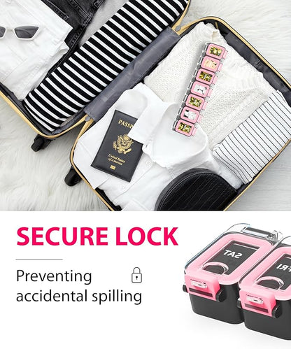 Weekly Pill Organizer 1 time a Day – Pill Box 7 Day with Enhanced Waterproof Seal, Large compartments Hold Big Vitamins & Supplements, Upgraded Locking lids, for Home & Travel use, Durable Hard case