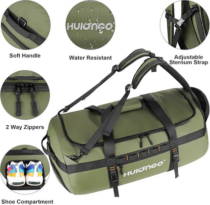 40L/60L/90L Large Waterproof Duffle Bag Backpack for Men, Mens Duffel Backpack Bags for Traveling, Heavy Duty (Green, 90l)