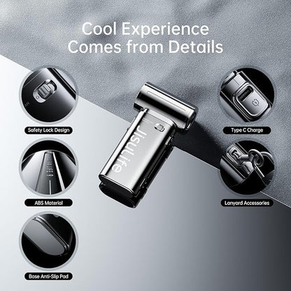 JISULIFE Portable Handheld Fan Life9, Turbo Power High Speed Air [18H Max Cooling Time], 5 Gear Wind, 5000mAh Rechargeable, Mini Pocket Design, Personal Fan for Travel Concerts Camping Makeup - Chrome