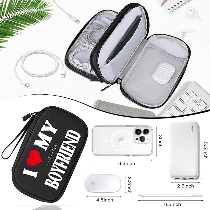 COSHAYSOO Travel Gifts for Women Girlfriend Fashion Electronics Accessories Gift Ideas, Cord Cable Organizer Bag Case Tech Pouch Gadgets Cruise Airplane Vacation Essentials, I Love My Boyfriend