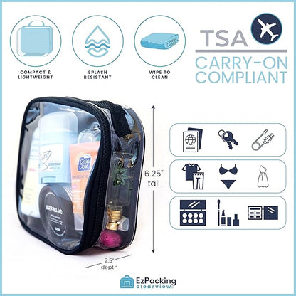 EzPacking Clear TSA Approved 3-1-1 Travel Toiletry Bag for Carry On/Quart Size Transparent Liquids Pouch for Airport Security/Reusable See Through Vinyl & PVC Plastic Organizer Men Women (Black)