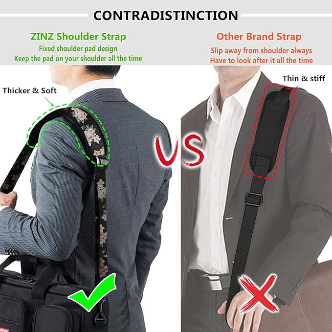 Shoulder Strap, ZINZ 57" Padded Adjustable Shoulder Bag Straps Replacement for Bags with D-Ring (LR02O01)