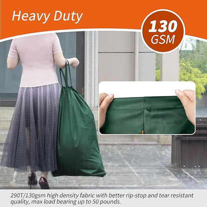 Polecasa Heavy Duty Large Laundry Bag with 130gsm Tear Resistant Fabric and Handles, Easy to Carry Durable Dirty Clothes Drawstring Bag, Perfect for College Dorm,Travel, 2 Pack 28”x36”,Green
