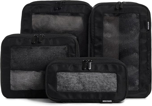 Aerotrunk Compression Packing Cubes for Travel - Luggage Organizer Bags - Double Zipper Packing Cubes for Suitcases (4-Pack, Black)