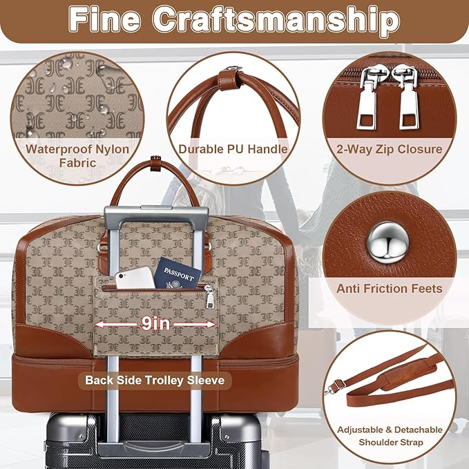 Weekender Bag for Women, Travel Duffel Bag Carry On Overnight Bag with Shoe Compartment Large Nylon Travel Weekend Tote Bag