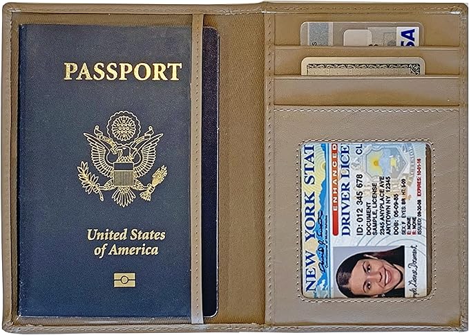 Personalized Monogrammed Taupe Leather RFID Passport Wallet