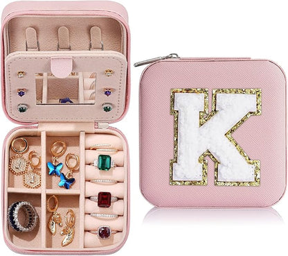Parima Christmas Stocking Stuffers Gifts for Women Teenage Girls Grandkids, Birthday Gift for Woman, Small Gifts, Cute Travel Jewelry Cases Small Jewelry Box | Letter K, Pink